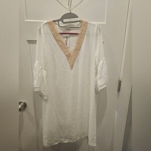 Hotouch White Crochet V-Neck Bell Sleeve Tunic Dress Women’s Small NWT